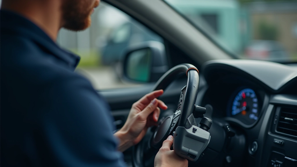 Technician using AC diagnostic equipment on a vehicle