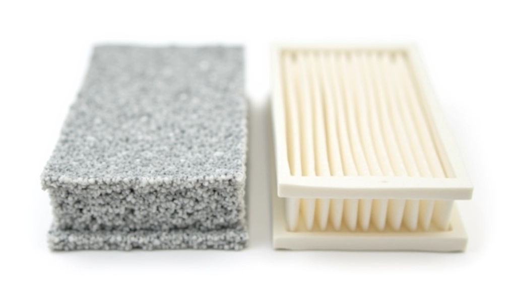 Car cabin air filter next to old dirty filter showing dirt accumulation
